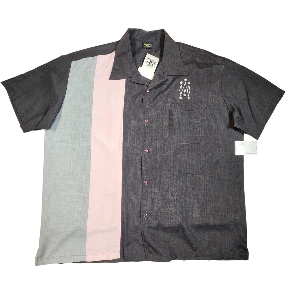 Steady Classics Short Sleeve Button-Up Bowling Shirt Embroidered Mens 3XL Gray